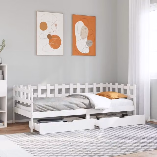 Berkfield Home Solid Wood Single Daybed with Drawers in White, W/D/H: 90 x 190 cm – 1