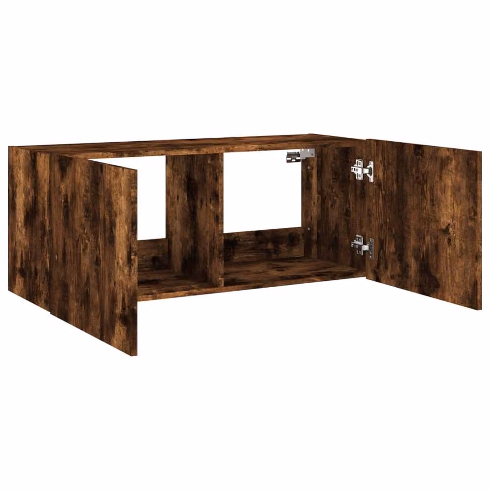 Berkfield Home TV Wall Cabinet with LED Lights in Smoked Oak Brown, W/D/H: 100 x 35 x 41 cm – 7