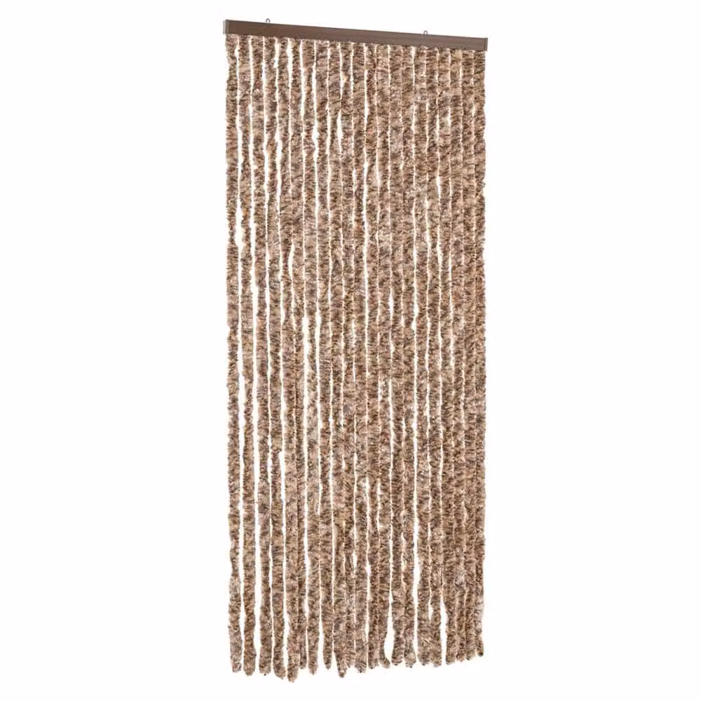 Berkfield Home Chenille Soft Fly Curtain in Beige and Dark Brown, W 90 cm x H 200 cm – 3