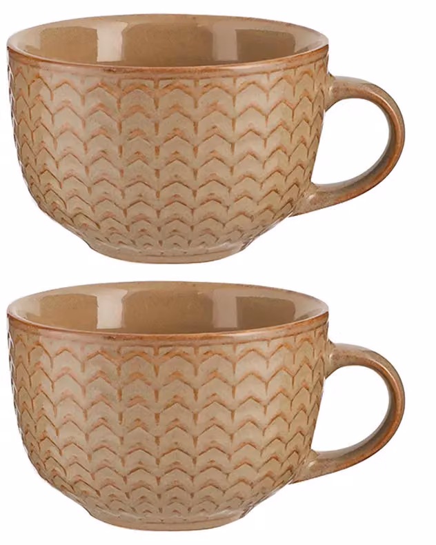 Dibor Set of 2 Brown Geometric Stoneware Coffee Mugs – 2