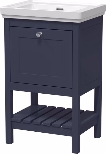 Balterley Blue 1 Drawer Bathroom Floor Vanity with Fireclay Basin – 1