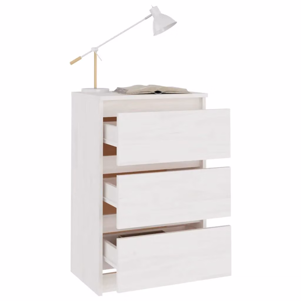Berkfield Home White Solid Pine Wood Bedside Cabinet, W: 40 cm, D: 29.5 cm, H: 64 cm – 2