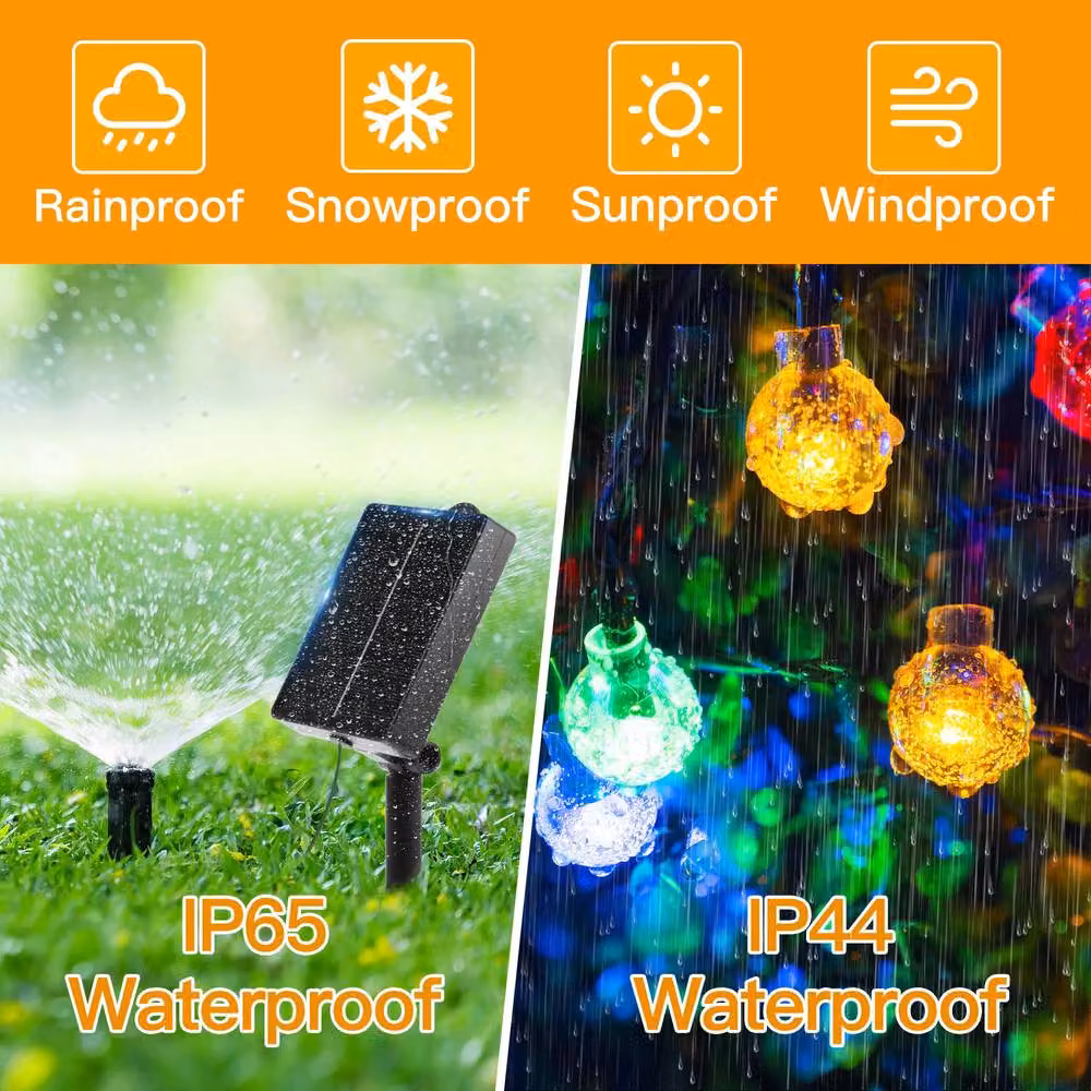 Ollny Solar String Lights with 100 Multicolour LEDs, 12m Length, IP44 Waterproof, 8 Modes, Black – 2