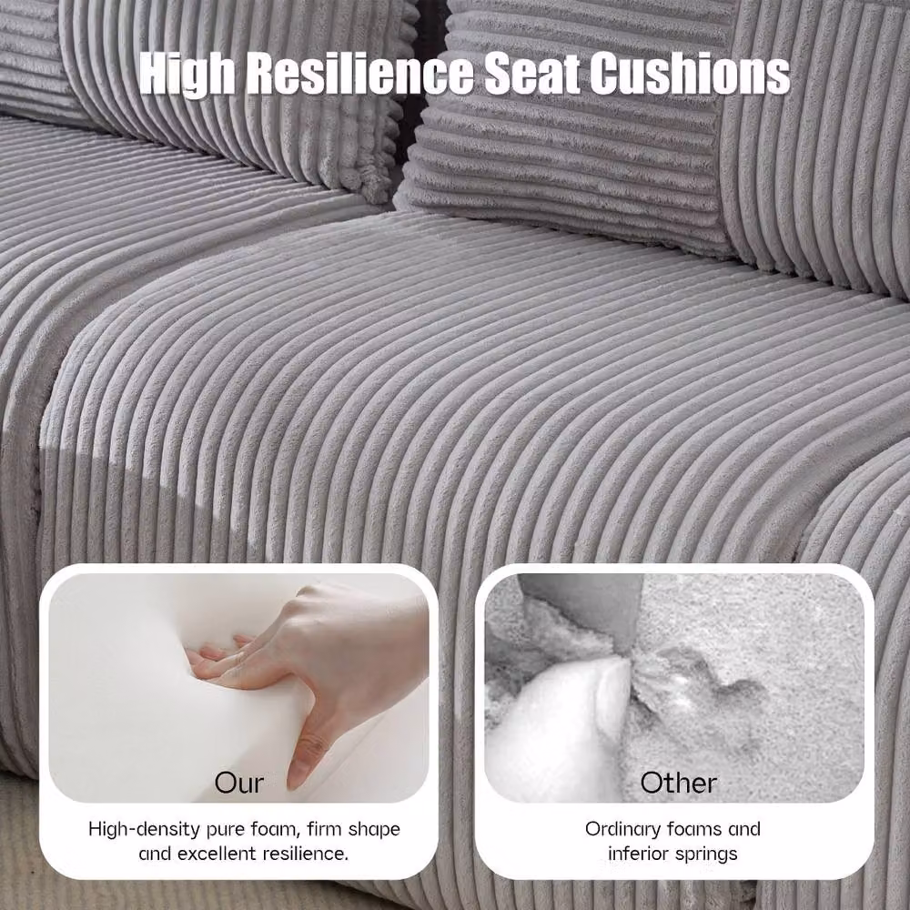 Rolipo Grey 4-Seater Modular Cord Sofa with Matching Ottomans and Cup Holders – 3