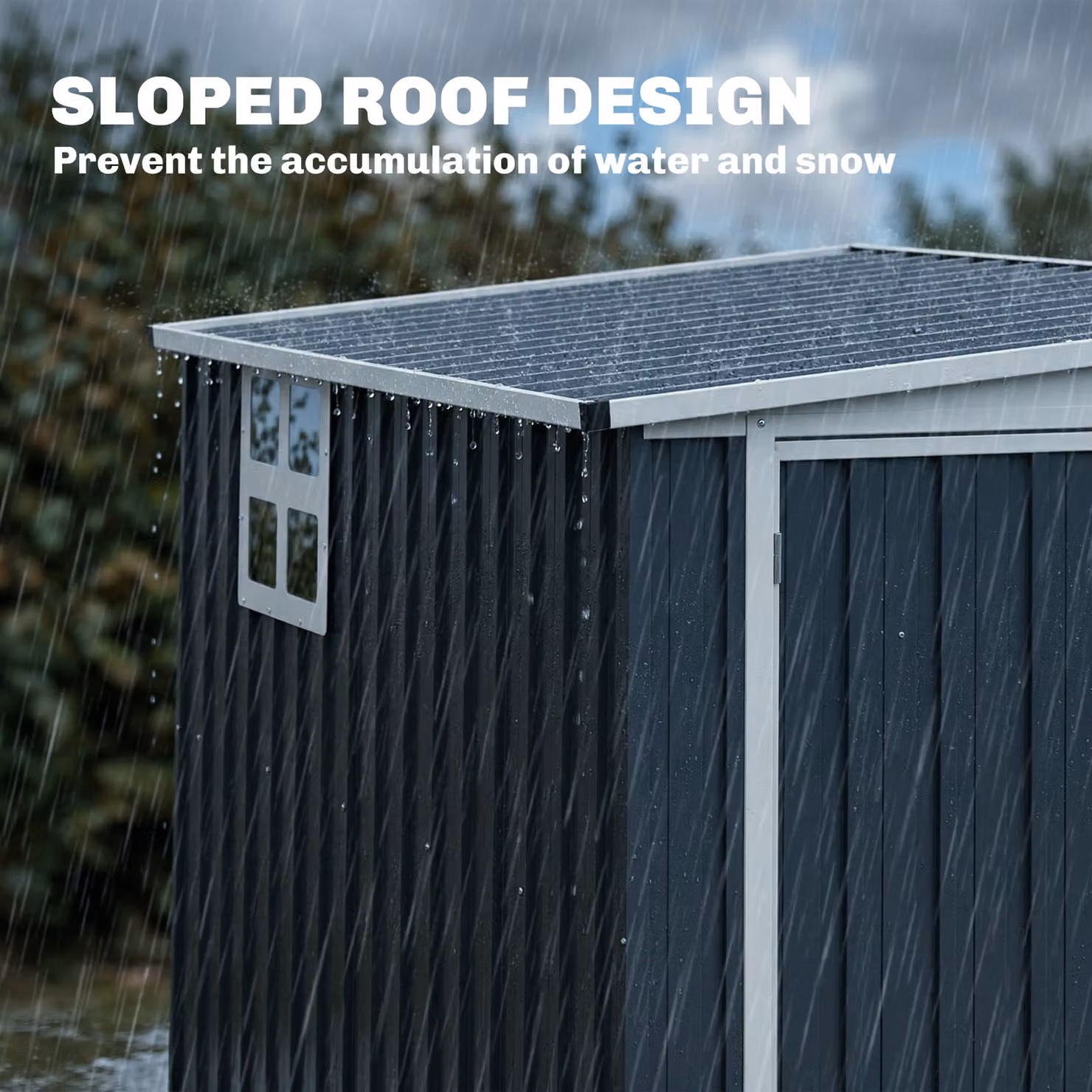 Outsunny Metal Garden Storage Shed with Window and Lockable Door, Dark Grey, W/D/H: 231.9 x 121.9 x 182.9 cm – 5