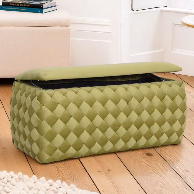 Artemis Home Plumeo Large Velvet Storage Ottoman in Green