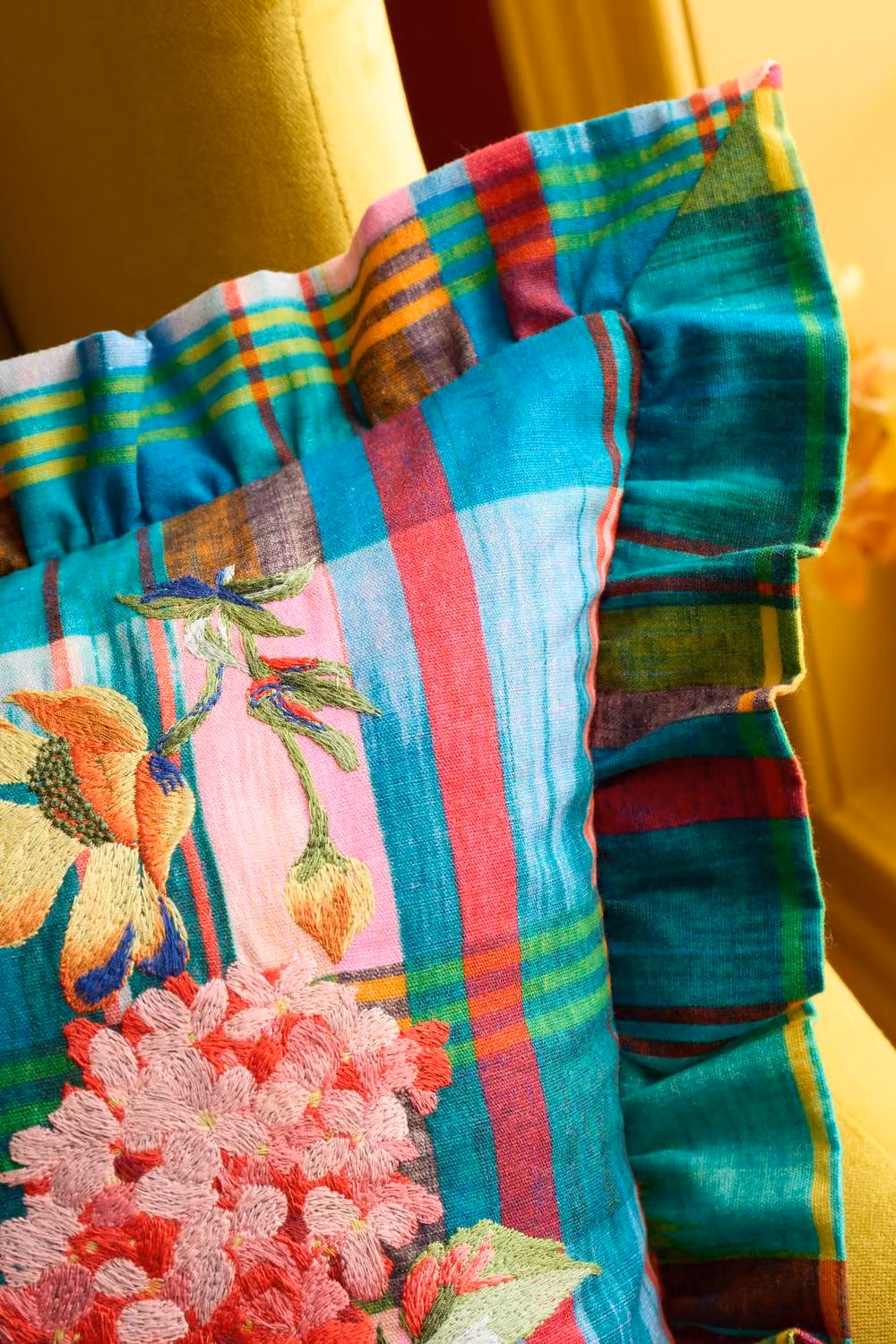Sophie Robinson Wanderweave Ikat Check Filled Square Cushion in Multicolour, W/D/H: 43 x 43 x 43 cm – 3