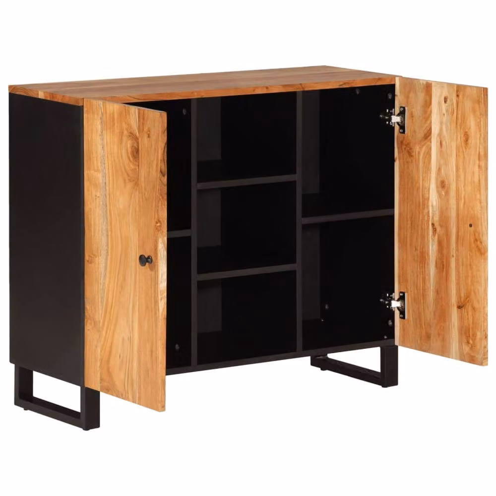 Berkfield Home Acacia Wood Sideboard with 2 Doors in Brown, W/D/H: 90 x 33 x 75 cm – 4