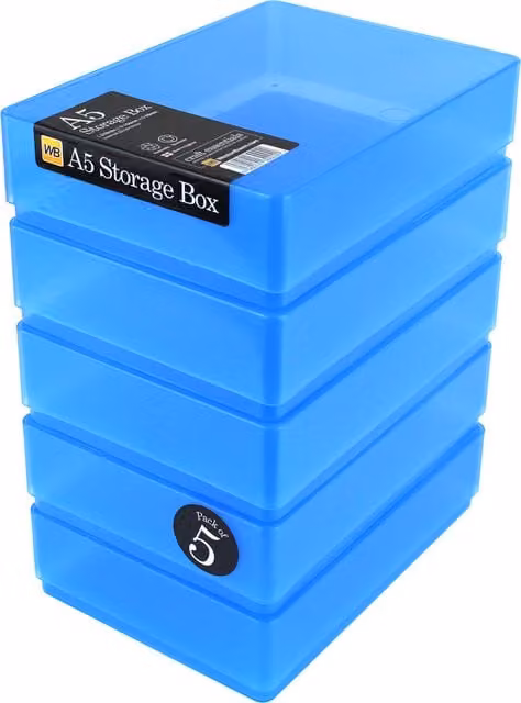 WestonBoxes A5 Plastic Storage Boxes with Lid, Blue, Pack of 10