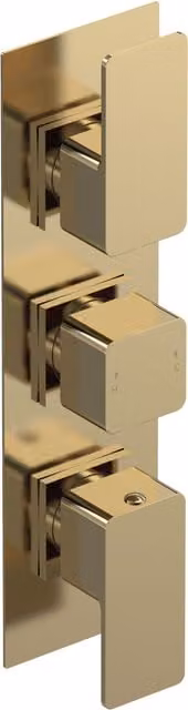 Balterley Concealed Triple Thermostatic Shower Valve with Diverter, Square Lever and Knob Handles, Brushed Brass, H x W x D: 30.0 x 13.5 x 8.0 cm – 1