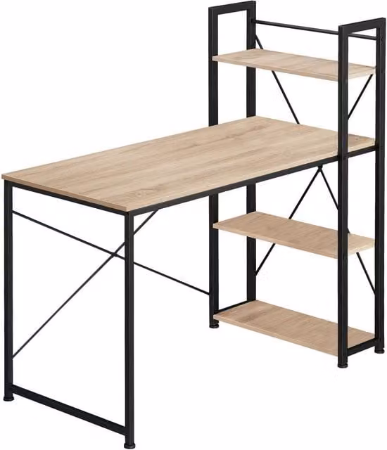 tectake Hershey Computer Desk with Integrated Shelf and 3 Compartments in Light Oak and Brown – 1