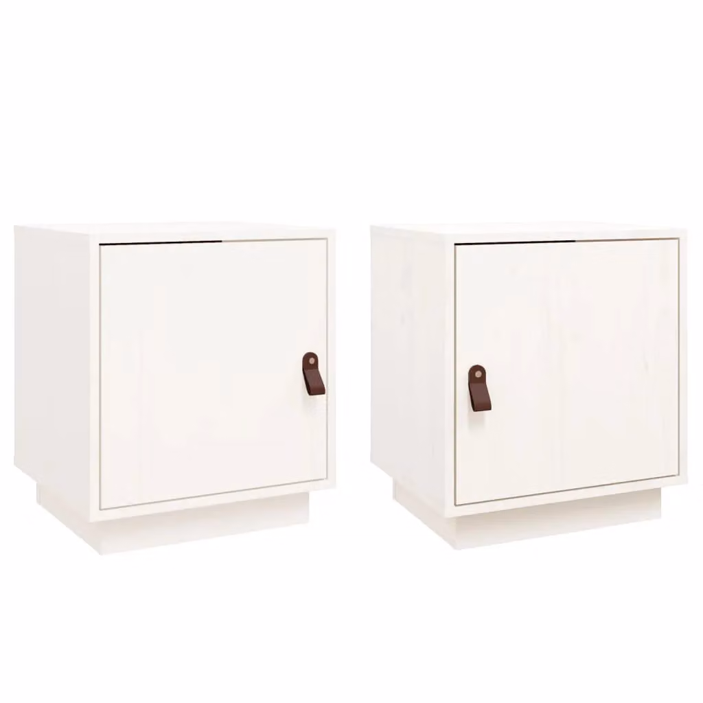 Berkfield Home Set of 2 White Solid Wood Pine Bedside Cabinets, W/D/H: 40 x 34 x 45 cm