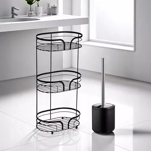 Showerdrape Dante Black Bathroom Accessory Set with Freestanding Floor Caddy, Toilet Brush and Holder – 3