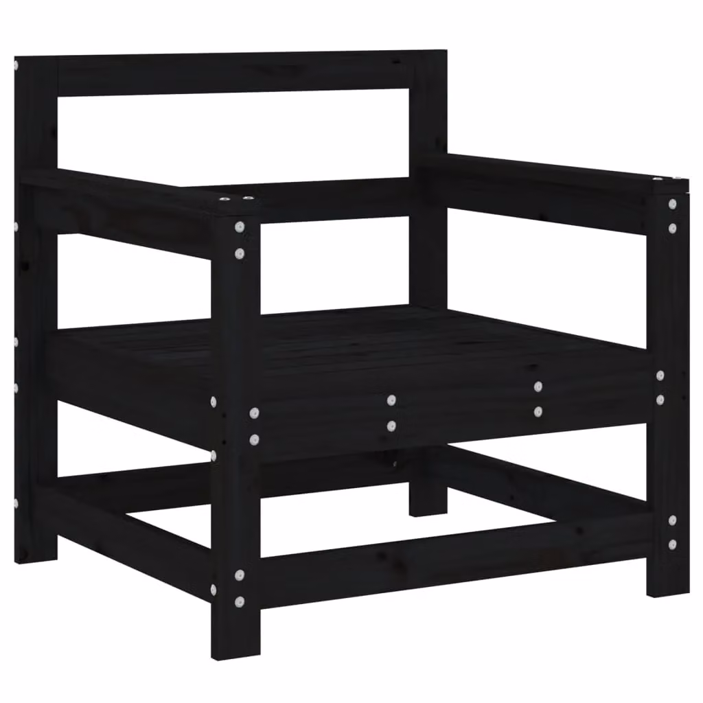 Berkfield Home Set of 2 Black Rustic Solid Pine Garden Chairs with Armrests – 3