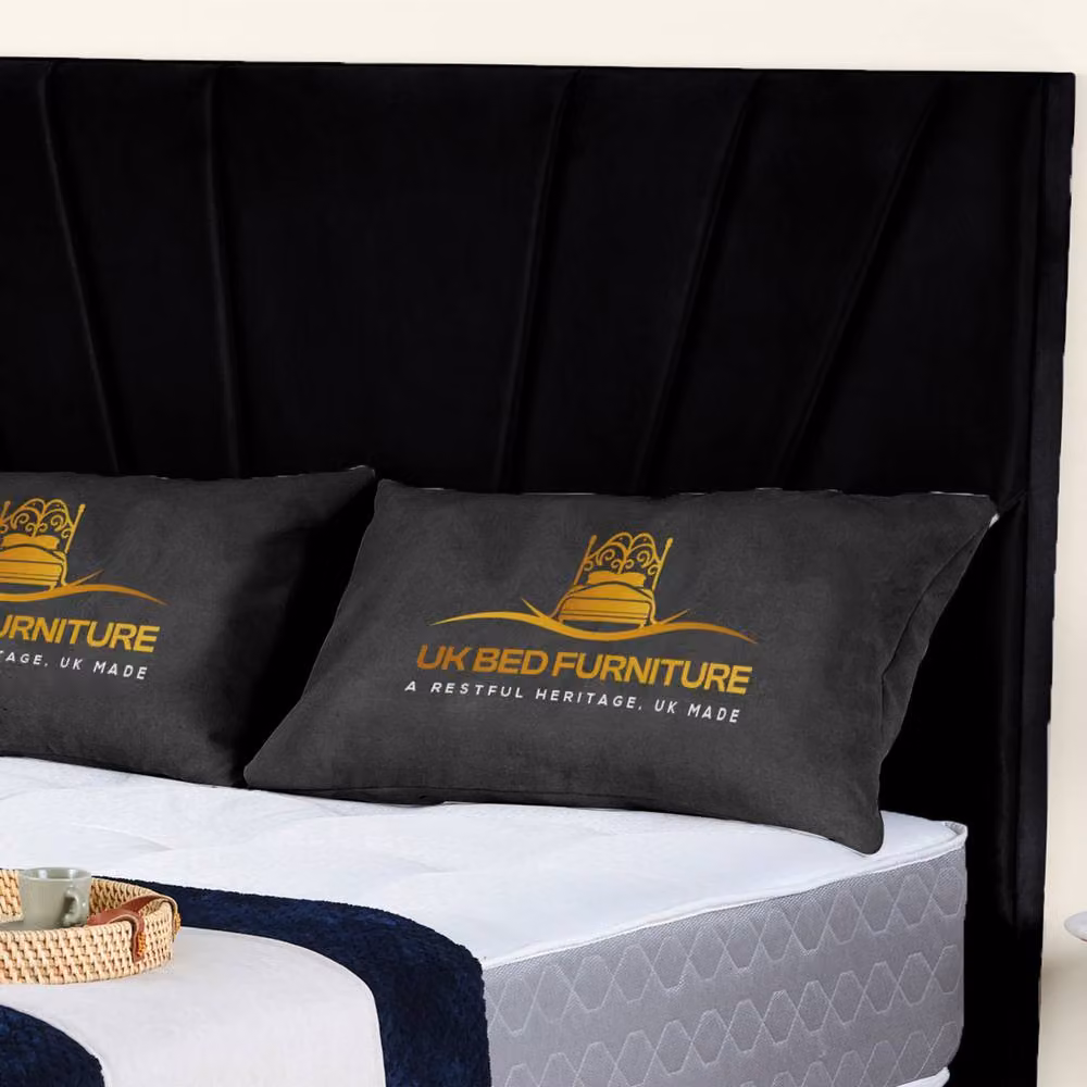 UK Bed Furniture Sunrise Black Velvet Upholstered Gas Lift Storage Bed with 48 inch Headboard, Size: 180 x 200 cm – 2