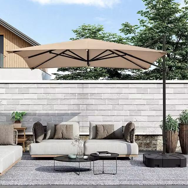 Breeins Cantilever Parasol with Adjustable Polyester Canopy and Fillable Base in Beige and Yellow