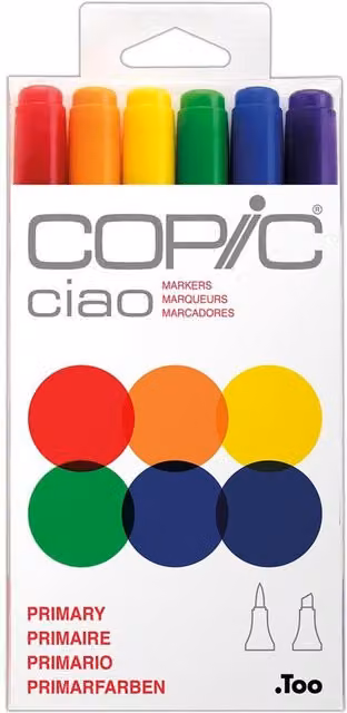 Copic Ciao Coloured Marker Pen Set of 6 Primary Colours with Brush Tip – 2