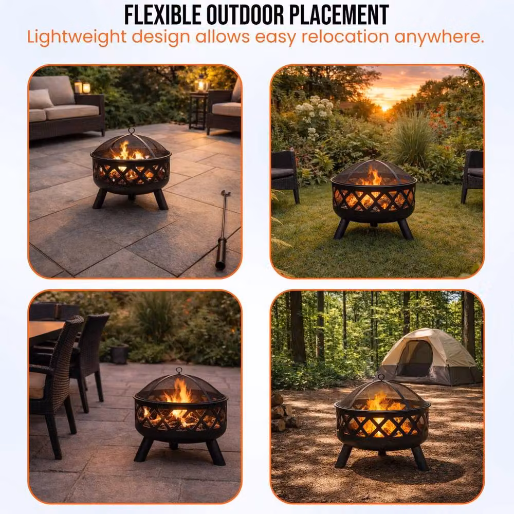 Kelvenix Portable Charcoal Fire Pit BBQ with Mesh Lid and Stainless Steel Fire Bowl, Black, Diameter: 60 cm – 5