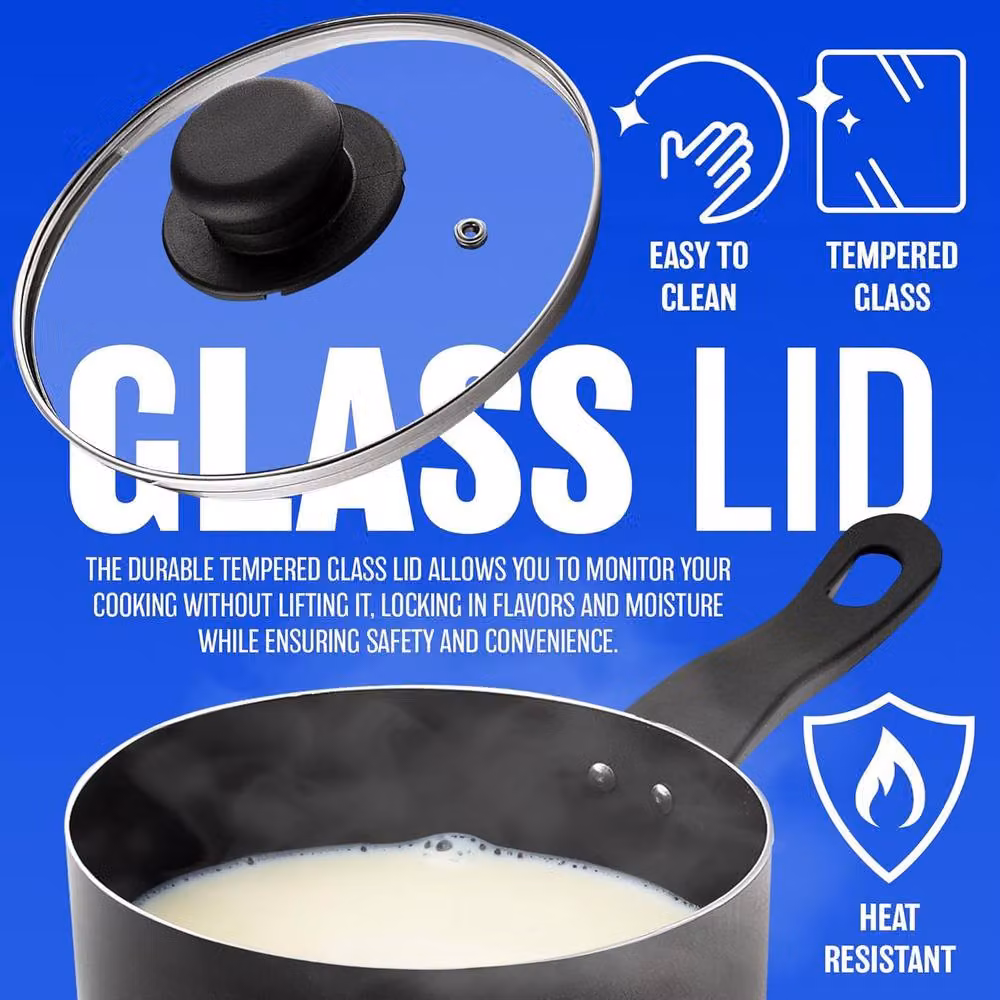 BARGAINS-GALORE Non Stick Milk Pan with Glass Lid, Black, Diameter: 20 cm – 3