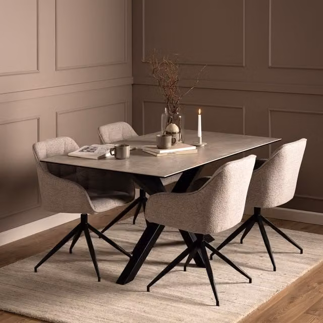 Furniture To Go Heaven Modern Rectangular Ceramic Dining Table in Grey and Black, W: 160 cm