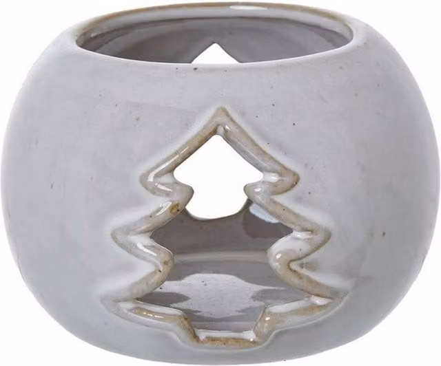 Lemon Pavilion Furniture and Decor White Ceramic Tree Cut-Out Round Tealight Holder, W: 9 cm, D: 9 cm, H: 6 cm – 1