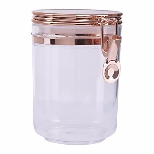 Orsina Transparent Glass and Plastic Storage Jar with Copper Lid, 0.8 l, W: 13 cm, D: 10 cm, H: 15 cm