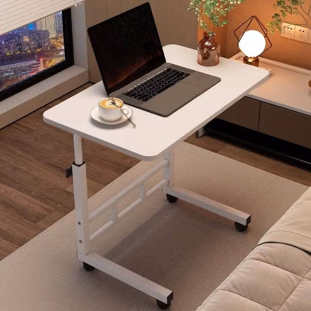 London Boutique Height Adjustable Rolling Laptop Table and Home Workstation in White