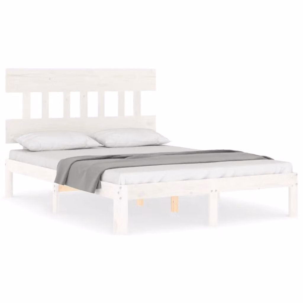 Berkfield Home White Solid Wood Pine Bed Frame with Headboard W/D/H: 140 x 190 cm – 2