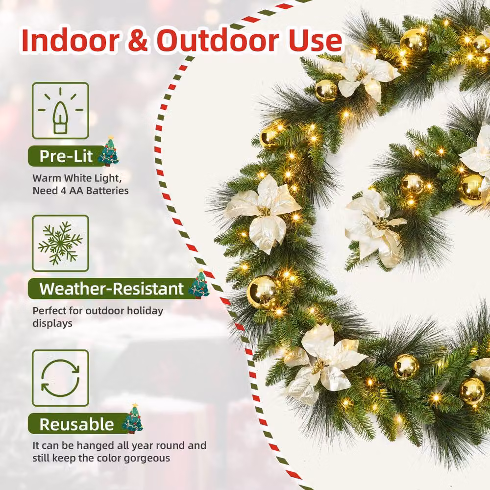 London Boutique 9FT Pre-Lit Green Christmas Wreath with LED Lights – 2