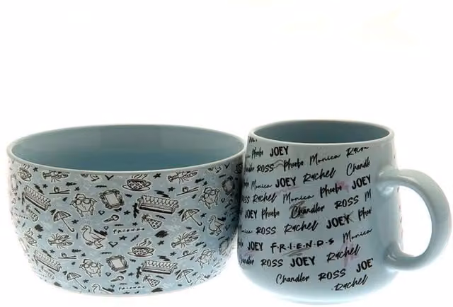 Friends Doodle Ceramic Breakfast Set in Blue