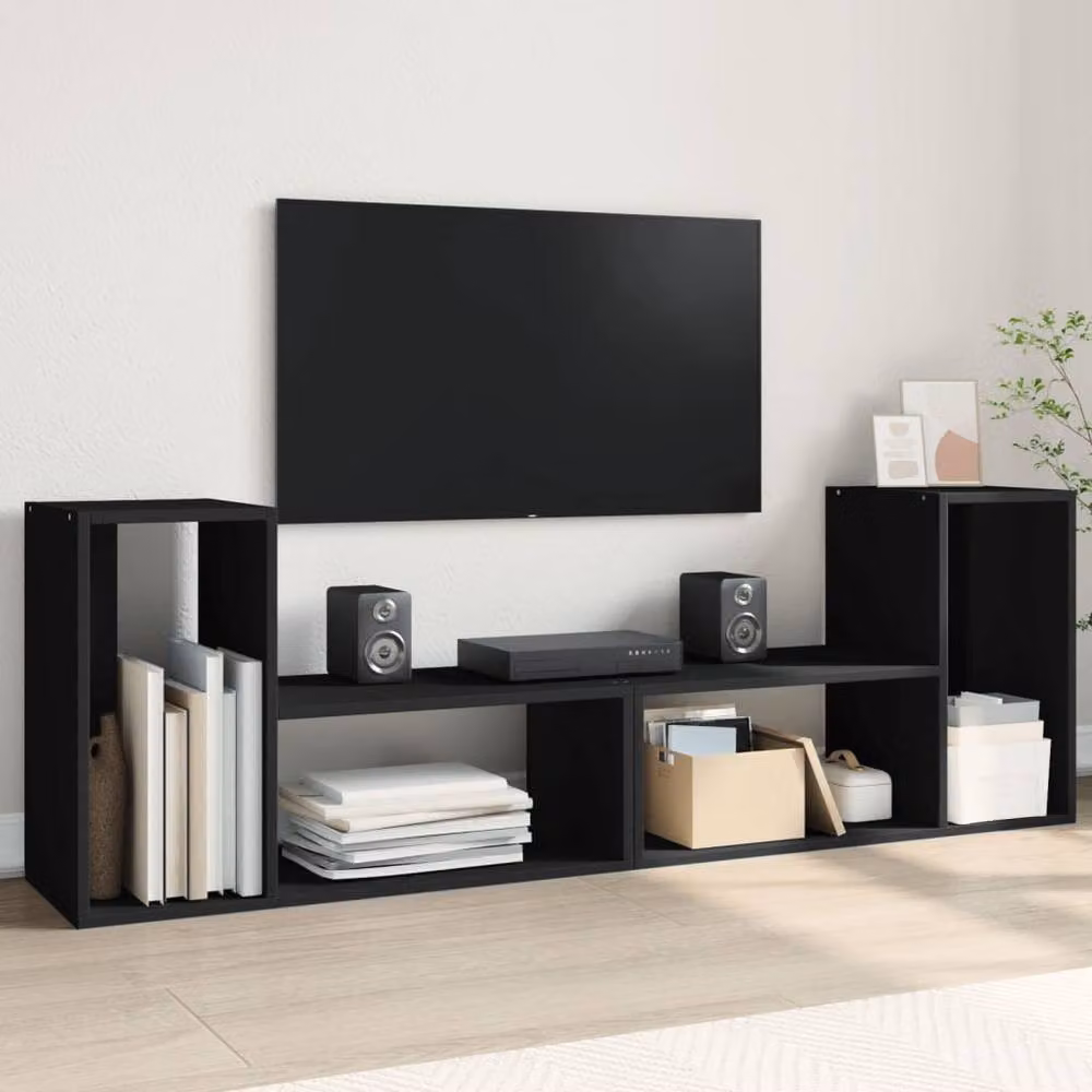 Berkfield Home Set of 2 Modern Black Matt TV Cabinets in Engineered Wood W/D/H: 75 x 30 x 50 cm – 2