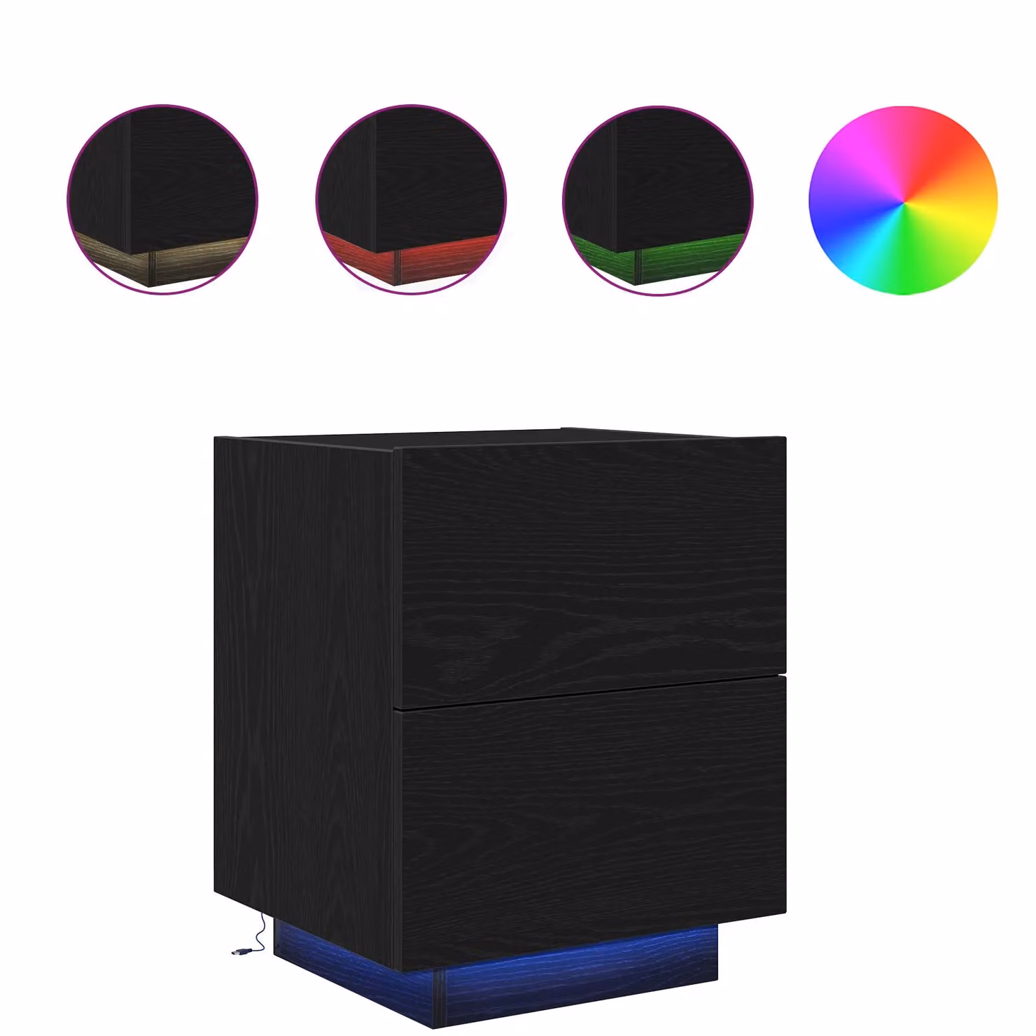 Berkfield Home Set of 2 Black Oak Bedside Cabinets with Integrated LED Lights, W/D/H: 45 x 40 x 55 cm – 4