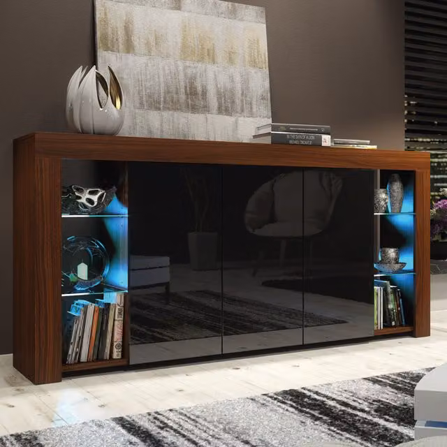 Creative Furniture Eden Sideboard in Walnut and Black, W: 164 cm, H: 83 cm, D: 35 cm