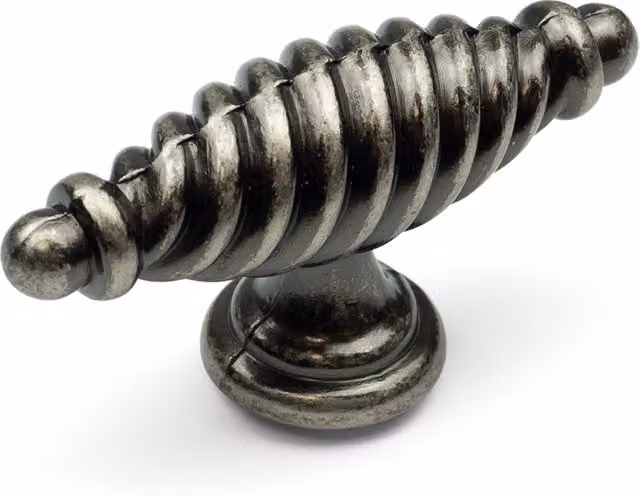 Handle & Home Antique Pewter Twister Style D-Bar Handle and Coordinating Pull Knob in Matt Silver Grey Zinc