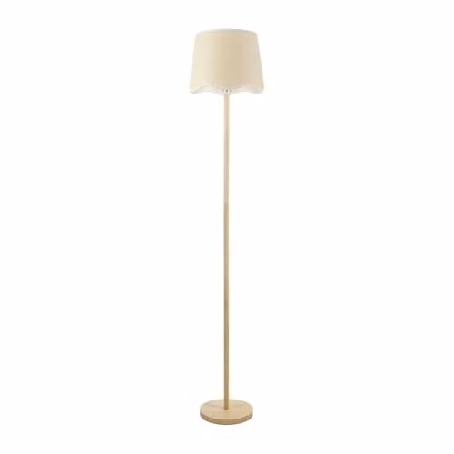 ValueLights Tripod Floor Lamp with White Scallop Fabric Shade and Included LED Bulb in Wood and White