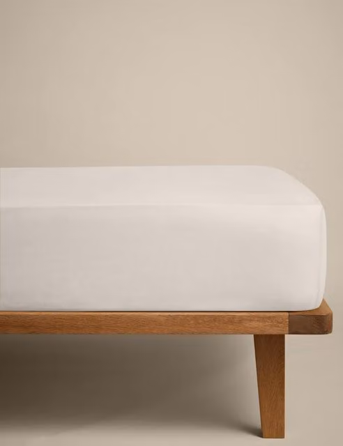 M&S Cotton Rich Extra Deep Fitted Sheet in White or Beige, W/D/H: 200 x 200 cm