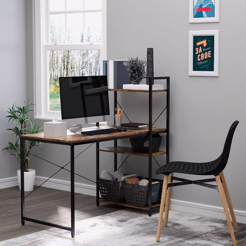 Wyld Haus Ledo Industrial Writing Desk in Brown and Black, W/D/H: 121 x 64 x 42 cm – 3