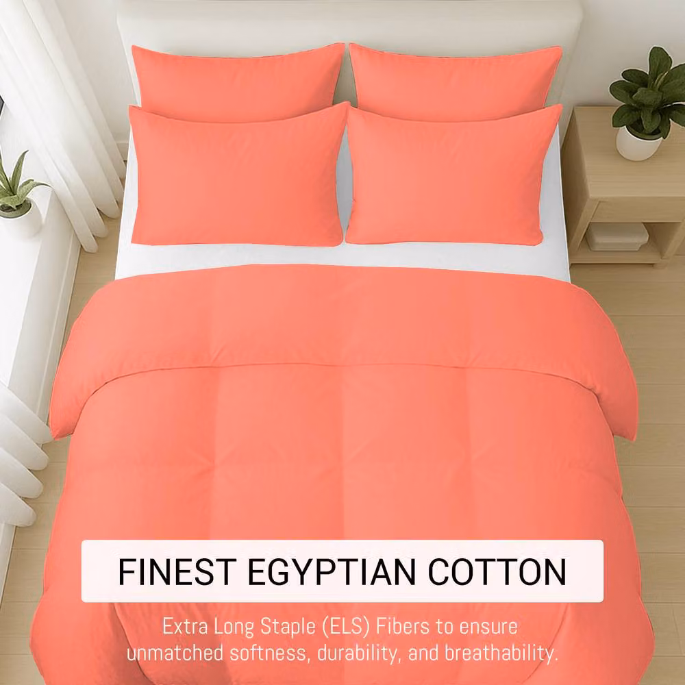 Pamposh 3 Piece Egyptian Cotton Single Duvet Cover Set with Fitted Sheet and Pillowcase in Coral – 2