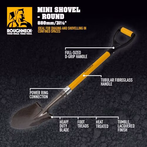 Roughneck Mini Shovel in Yellow with Carbon Steel Blade and Fibreglass Handle – 2