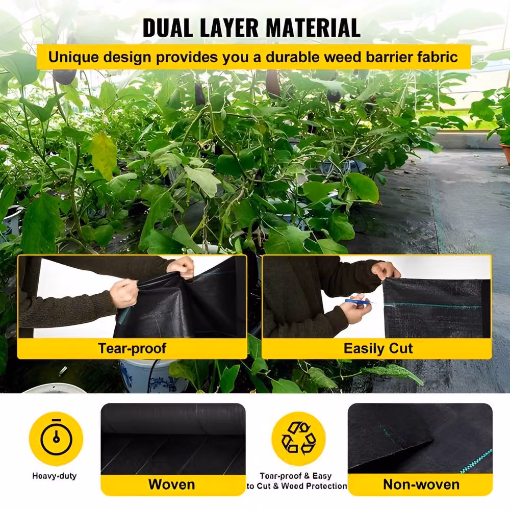 VEVOR Heavy Duty Black Weed Barrier Landscape Fabric – 5