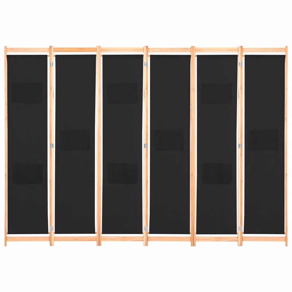 Berkfield Home 6-Panel Fabric and Wood Room Divider in Black, W/H/D: 240 x 170 x 4 cm – 2