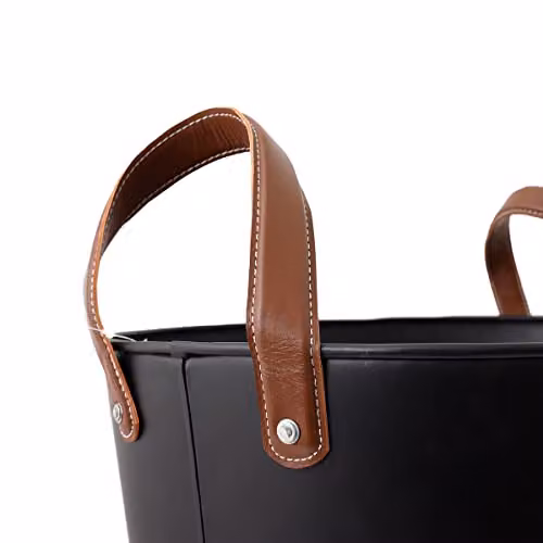 Charles Bentley Black Log Bucket with Leather Handles, W/D/H: 36 x 45 x 45 cm – 5