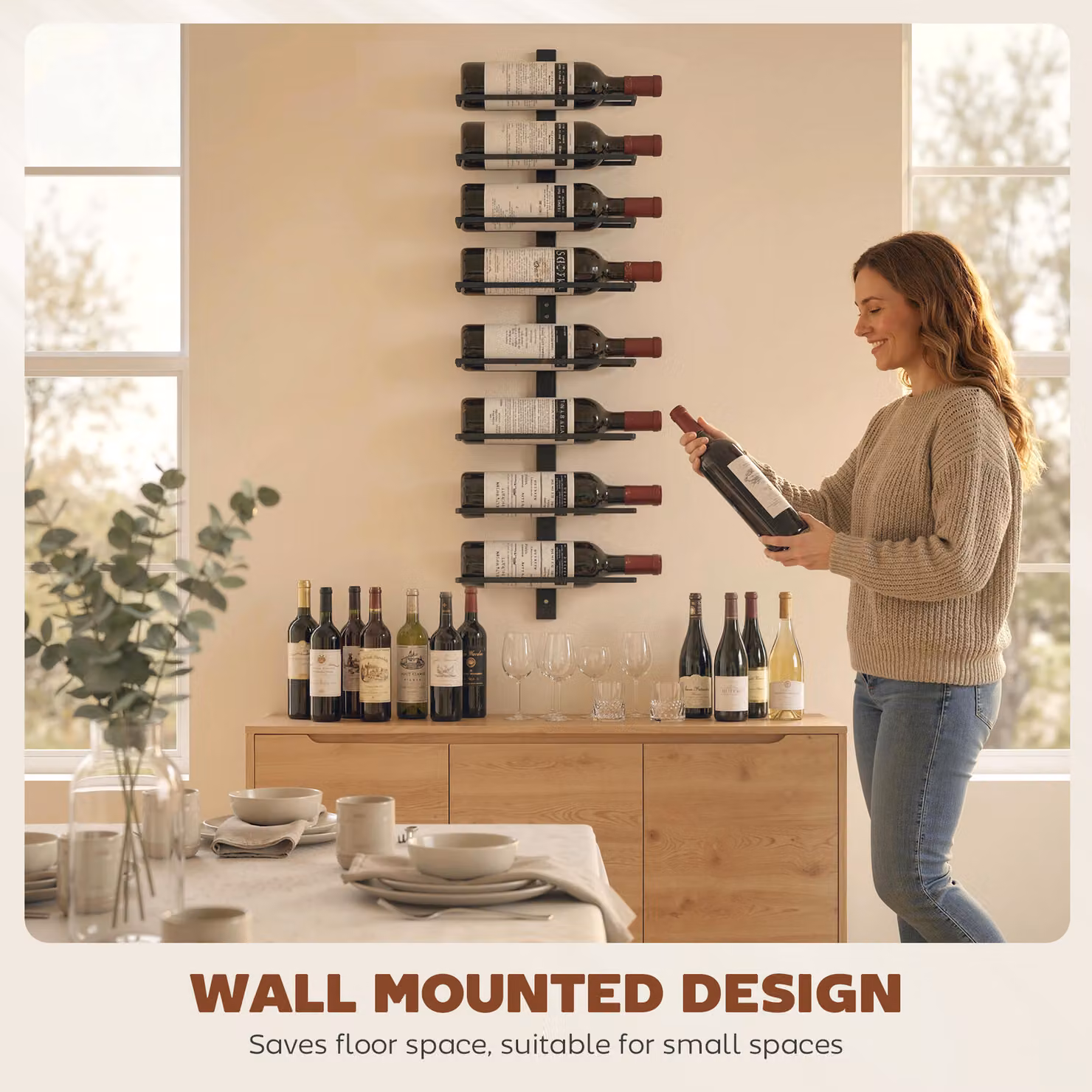 HOMCOM 8 Tier Wall Mounted Metal Wine Rack in Black – 4