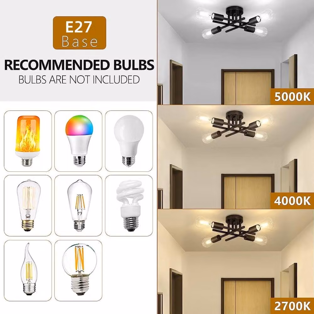 COMELY Industrial 4-Light Ceiling Light in Black with E27 Socket – 4