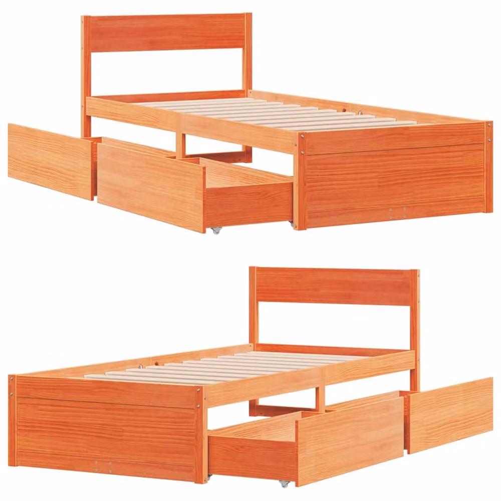 Berkfield Home Single Solid Wood Pine Bed Frame in Wax Brown, W/D/H: 90 x 190 cm – 4