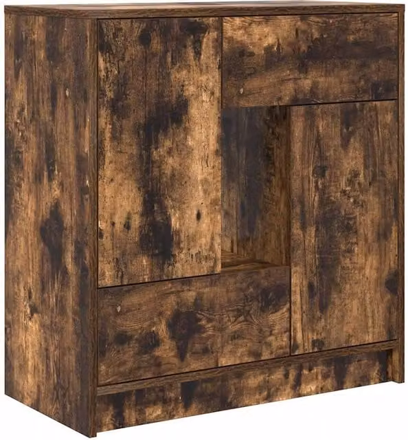 Berkfield Home Smoked Oak Sideboard with Drawers and Doors, Brown, W: 70.5 cm, D: 34 cm, H: 74.5 cm