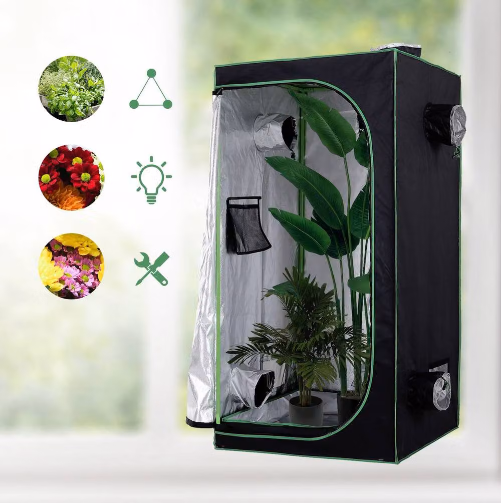 STILVORA Grow Tent with Adjustable Vents and Floor Tray, Black, W: 80 cm, D: 62 cm, H: 160 cm – 5