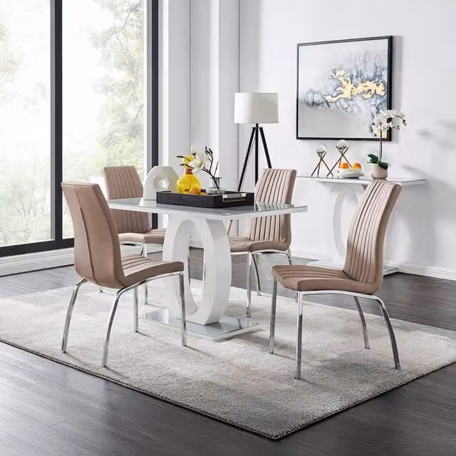FurnitureboxUK Giovani Dining Set with Rectangular Glass Table and Four Chairs in Grey, Yellow and White