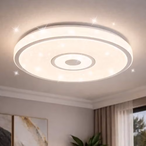 Globo Lighting Modern Round LED Ceiling Light in White and Chrome, 24W, 1400 lm, Diameter: 38 cm, Height: 6.5 cm – 2