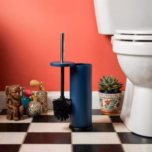 Harbour Housewares Matte Blue Stainless Steel Toilet Brush and Holder Set with Non-Slip Base – 2